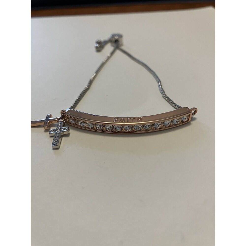 Faith Adjustable Bracelet Rose Gold Tone IBB Crystals Channel Bolo Closure